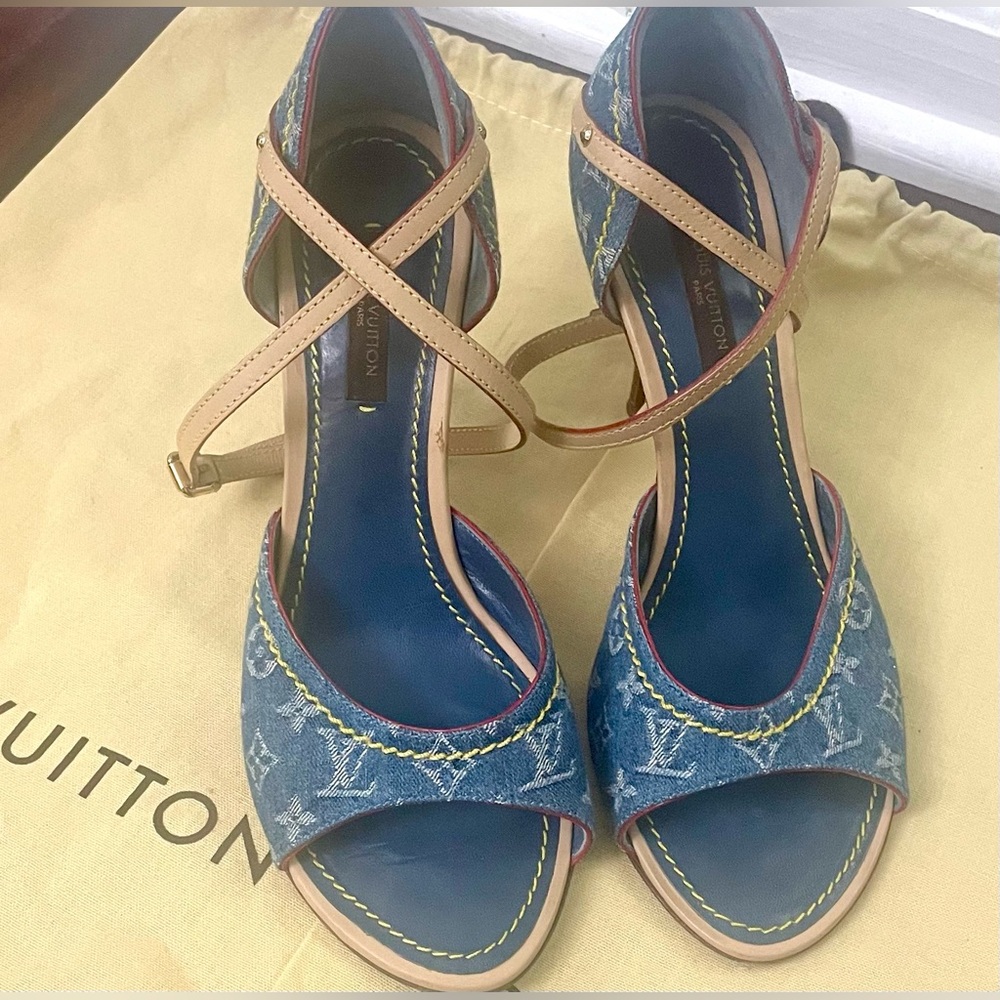 Louis Vuitton Rare Ankle Straps with Elegant Design Denim Sandals